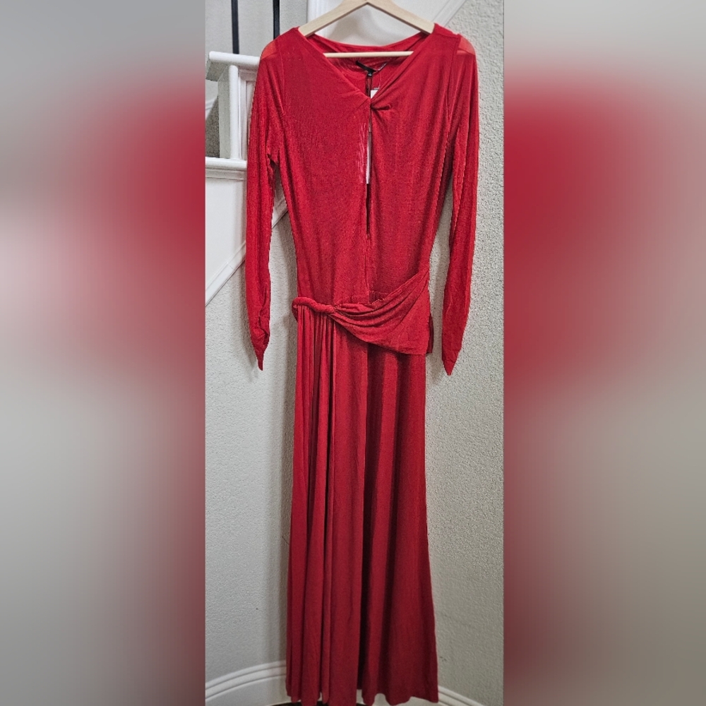 MISHA Irina Long-Sleeve Keyhole Mesh Maxi Dress | Anthropologie | Size L | NWT